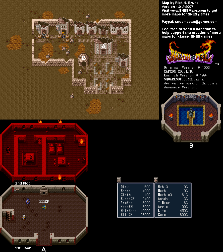 Breath of Fire - Drogen Town Interior Map - SNES Super Nintendo