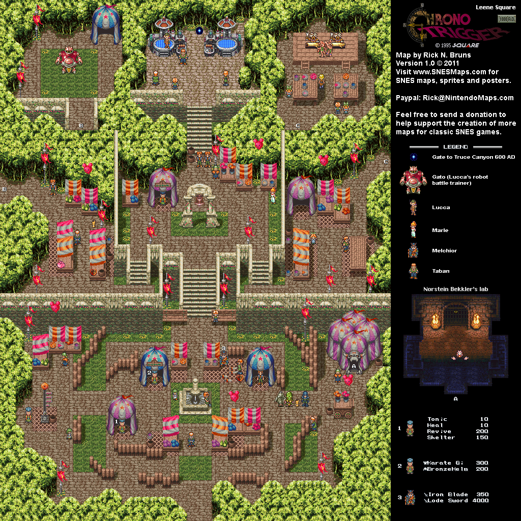 Chrono Trigger - Leene Square (1000 AD) Super Nintendo SNES Map