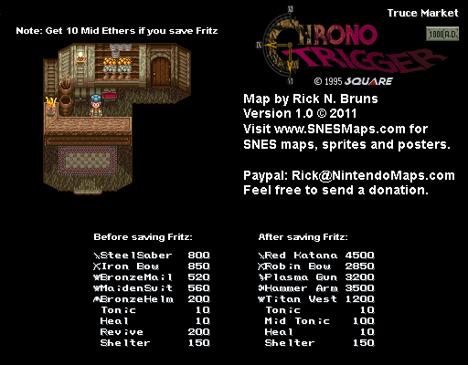 Chrono Trigger - Truce Market (1000 AD) Super Nintendo SNES Map
