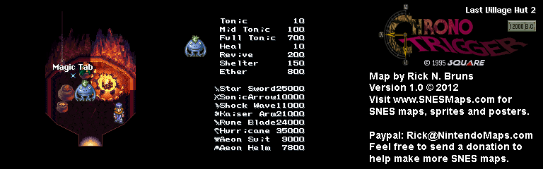 Chrono Trigger - Last Village Hut 2 (12,000 BC) Super Nintendo SNES Map