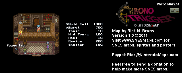 Chrono Trigger - Porre Market (600 AD) Super Nintendo SNES Map