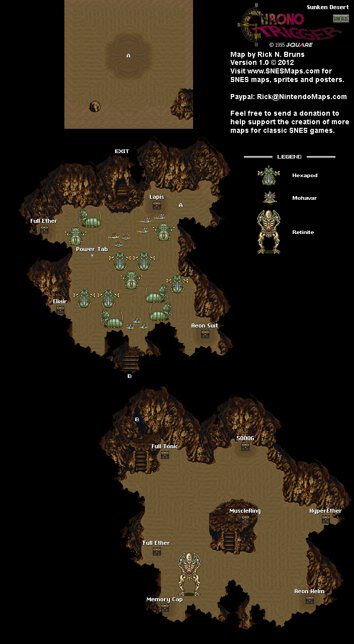Chrono Trigger - Sunken Desert (600 AD) Super Nintendo SNES Map
