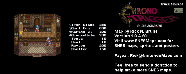 Chrono Trigger - Truce Market (600 AD) Super Nintendo SNES Map
