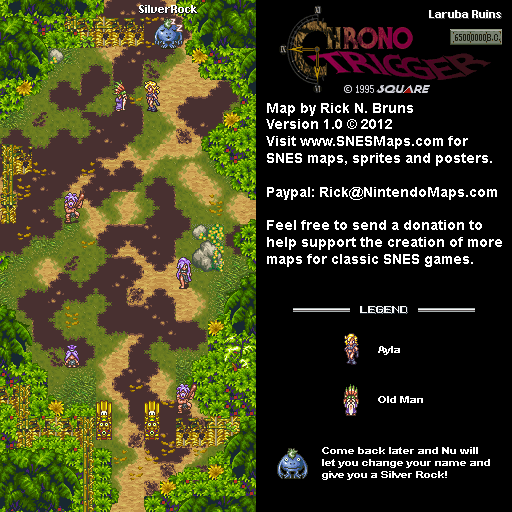 Chrono Trigger - Laruba Ruins (65,000,000 BC) Super Nintendo SNES Map
