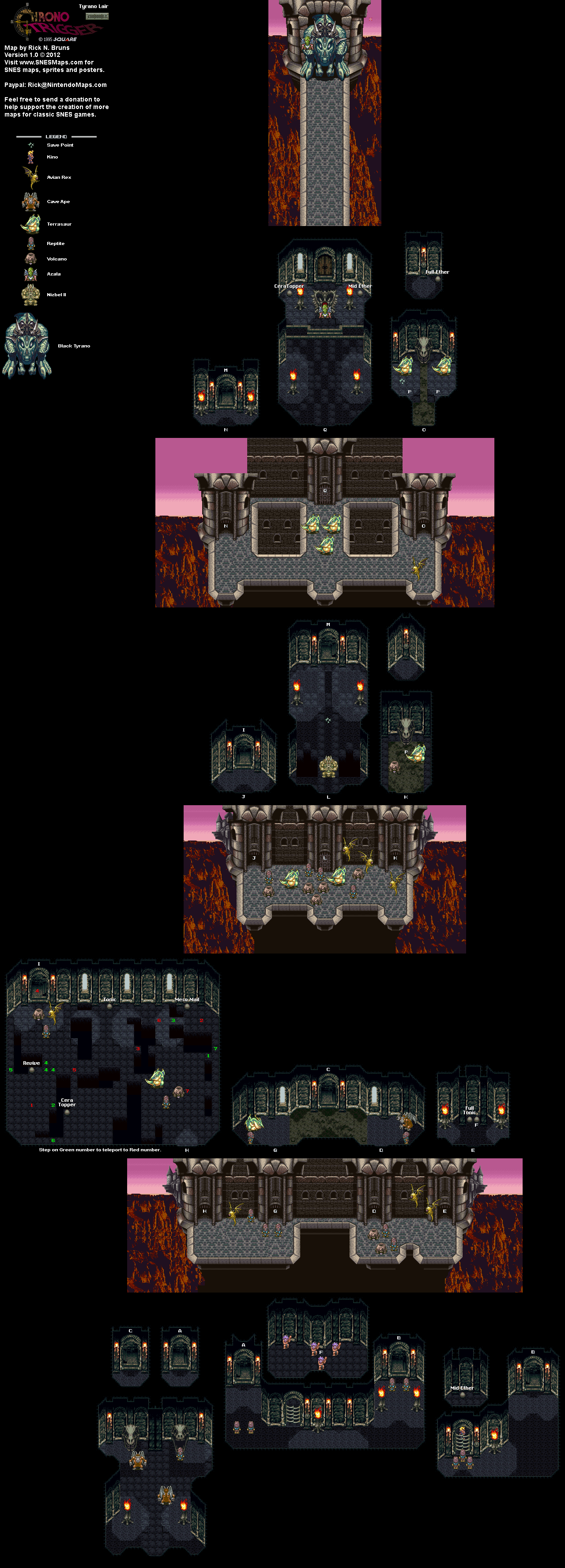 Chrono Trigger - Tyrano Lair (65,000,000 BC) Super Nintendo SNES Map