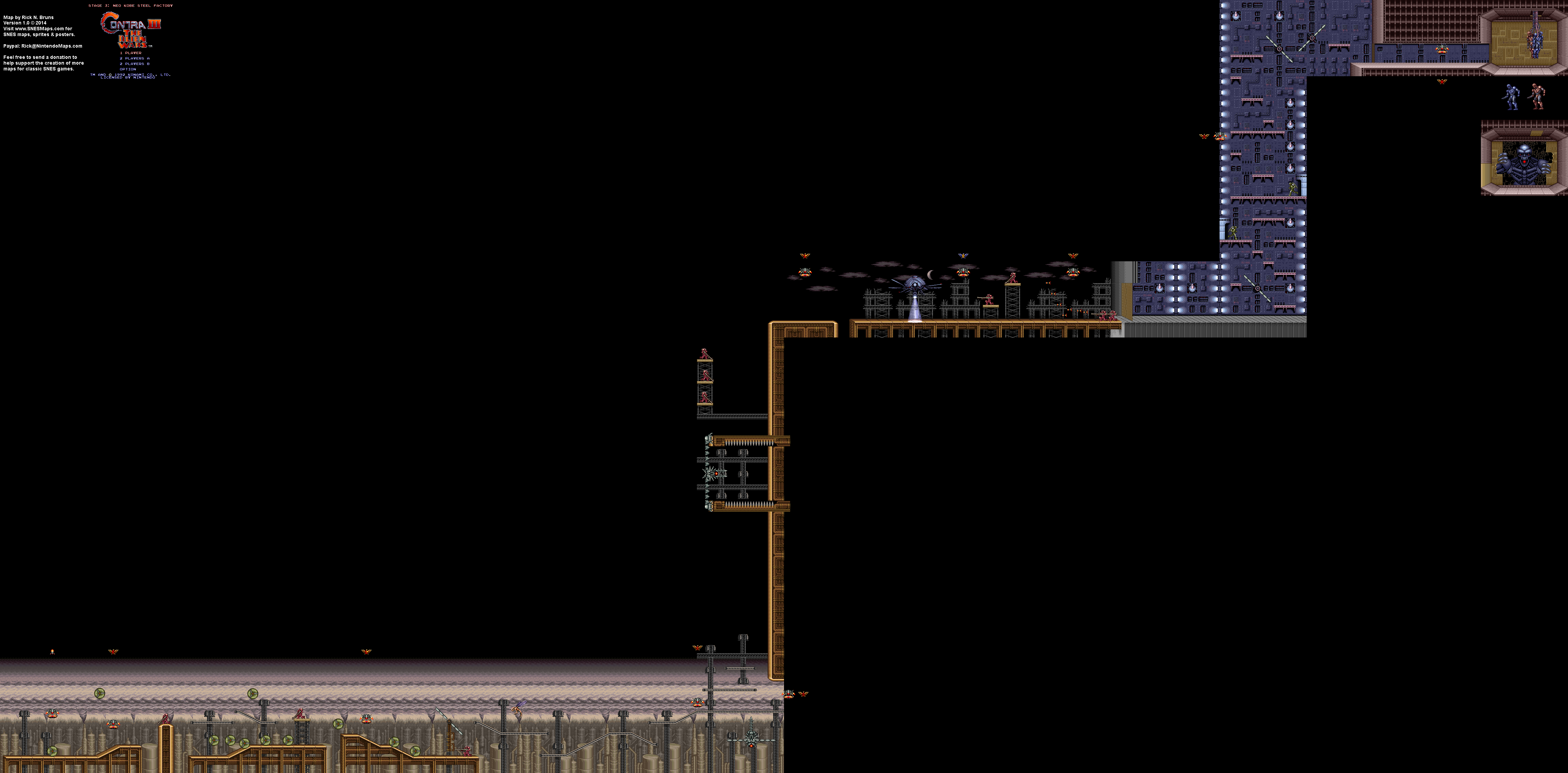 Contra 3: The Alien Wars - Stagel 3 Neo Kobe Steel Factory - Super Nintendo SNES Map