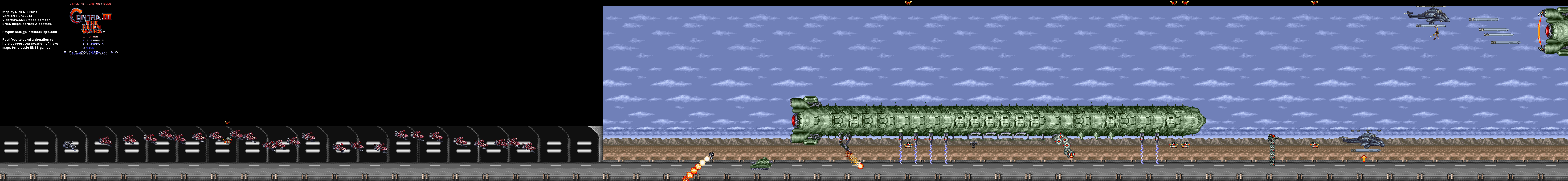 Contra 3: The Alien Wars - Stagel 4 Road Warriors - Super Nintendo SNES Map