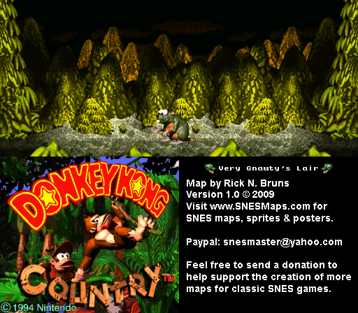 Donkey Kong Country - Level 6 - Very Gnawty's Lair - Super Nintendo SNES Map