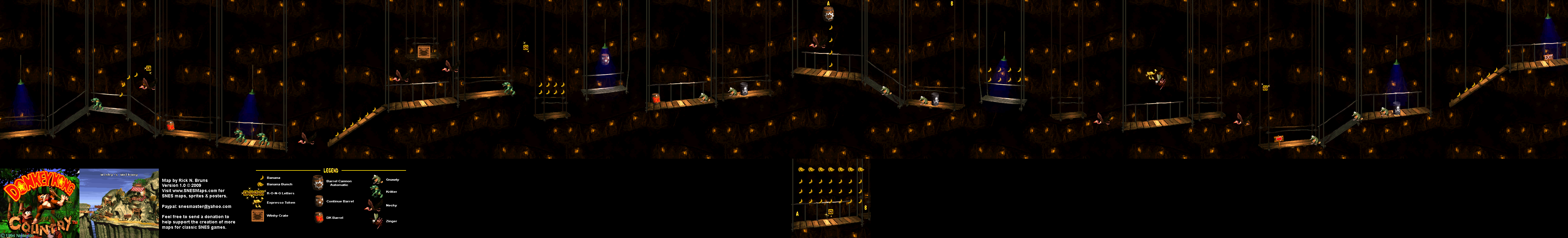 Donkey Kong Country - Level 7 - Winky's Walkway - Super Nintendo SNES Map
