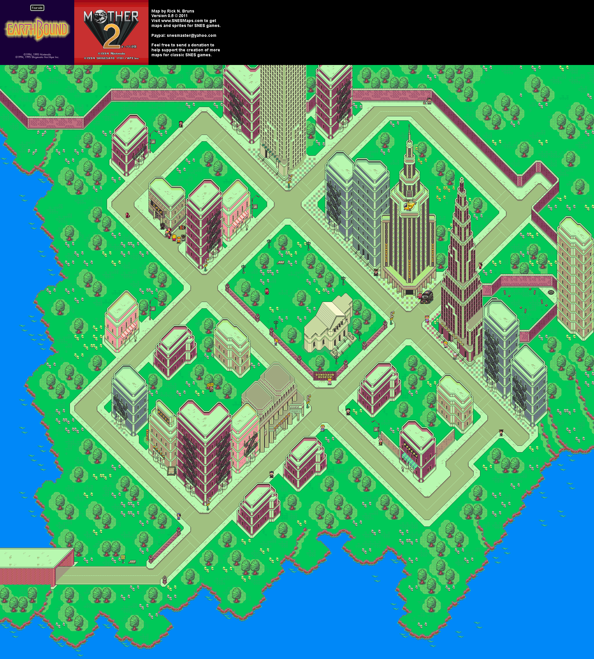 EarthBound (Mother 2) - Fourside Super Nintendo SNES Map