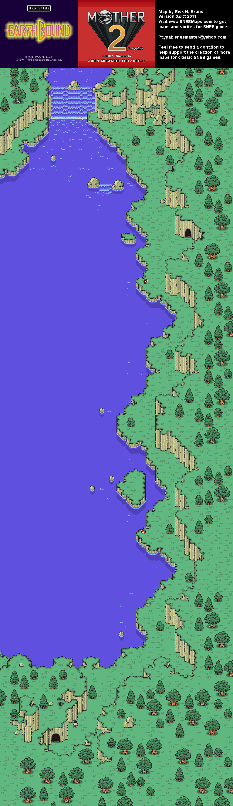 EarthBound (Mother 2) - Grapefruit Falls Super Nintendo SNES Map