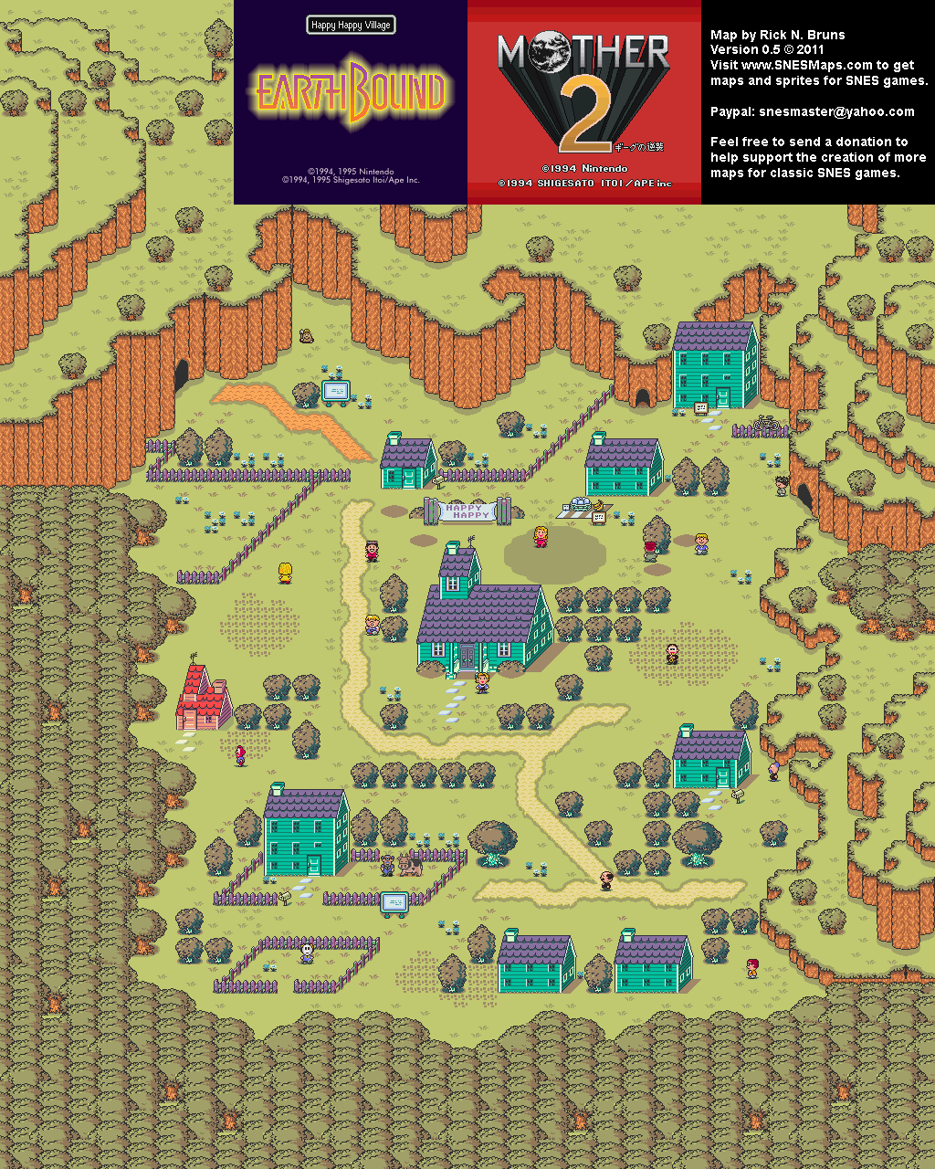 EarthBound (Mother 2) - Happy Happy Village Super Nintendo SNES Map