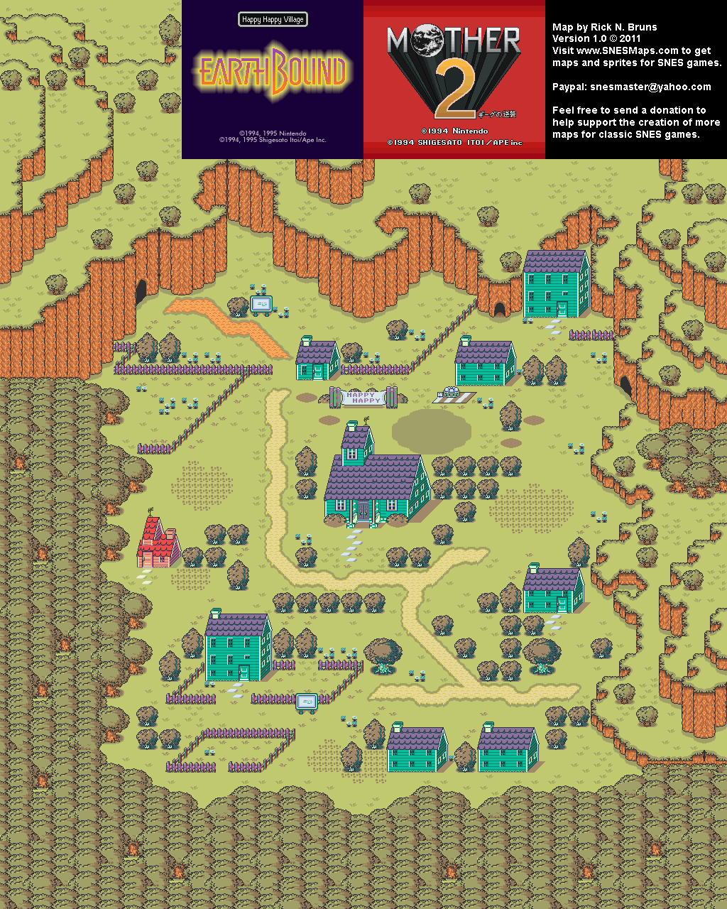 EarthBound (Mother 2) - Happy Happy Village Super Nintendo SNES Map BG
