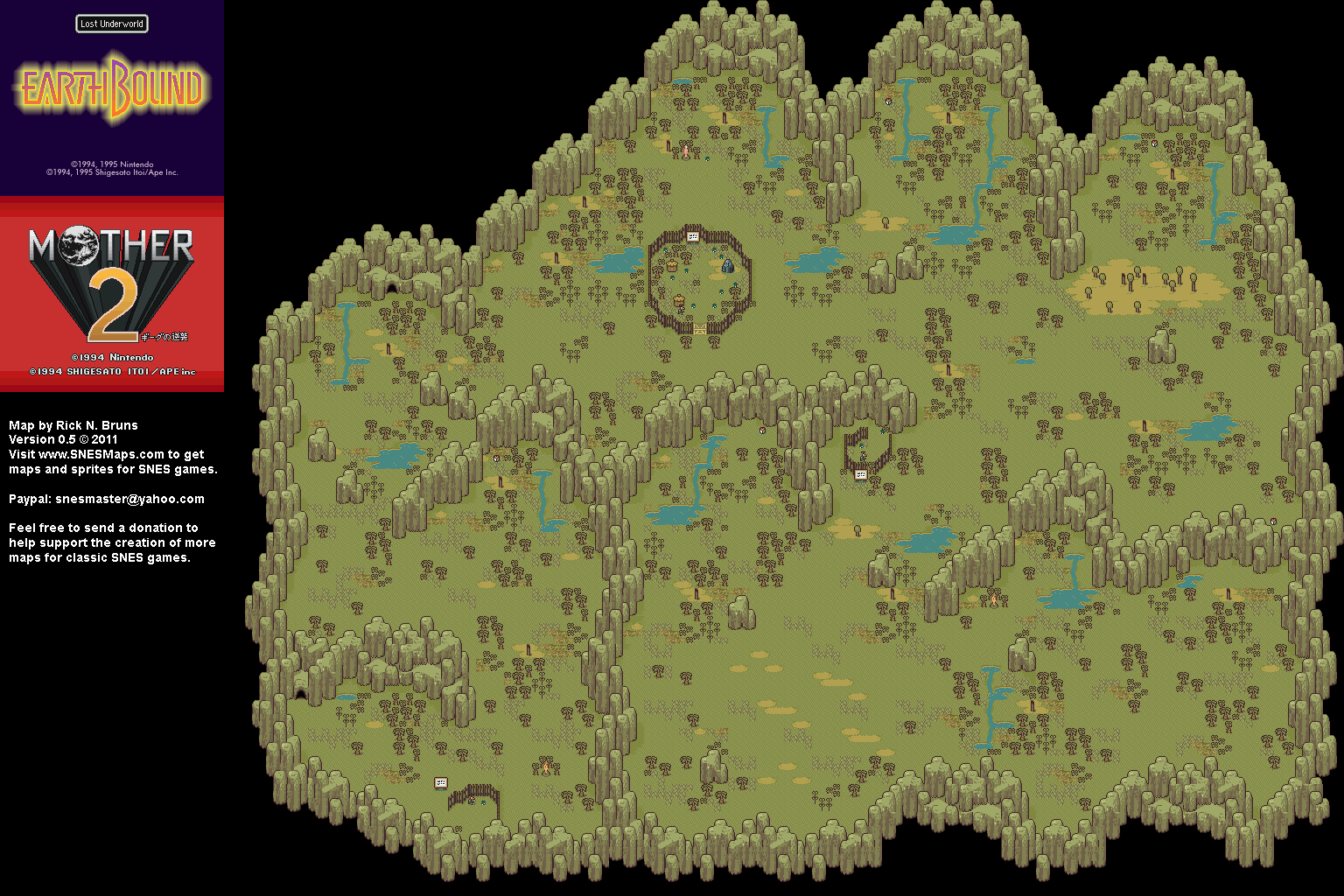 EarthBound (Mother 2) - Lost Underworld Super Nintendo SNES Map
