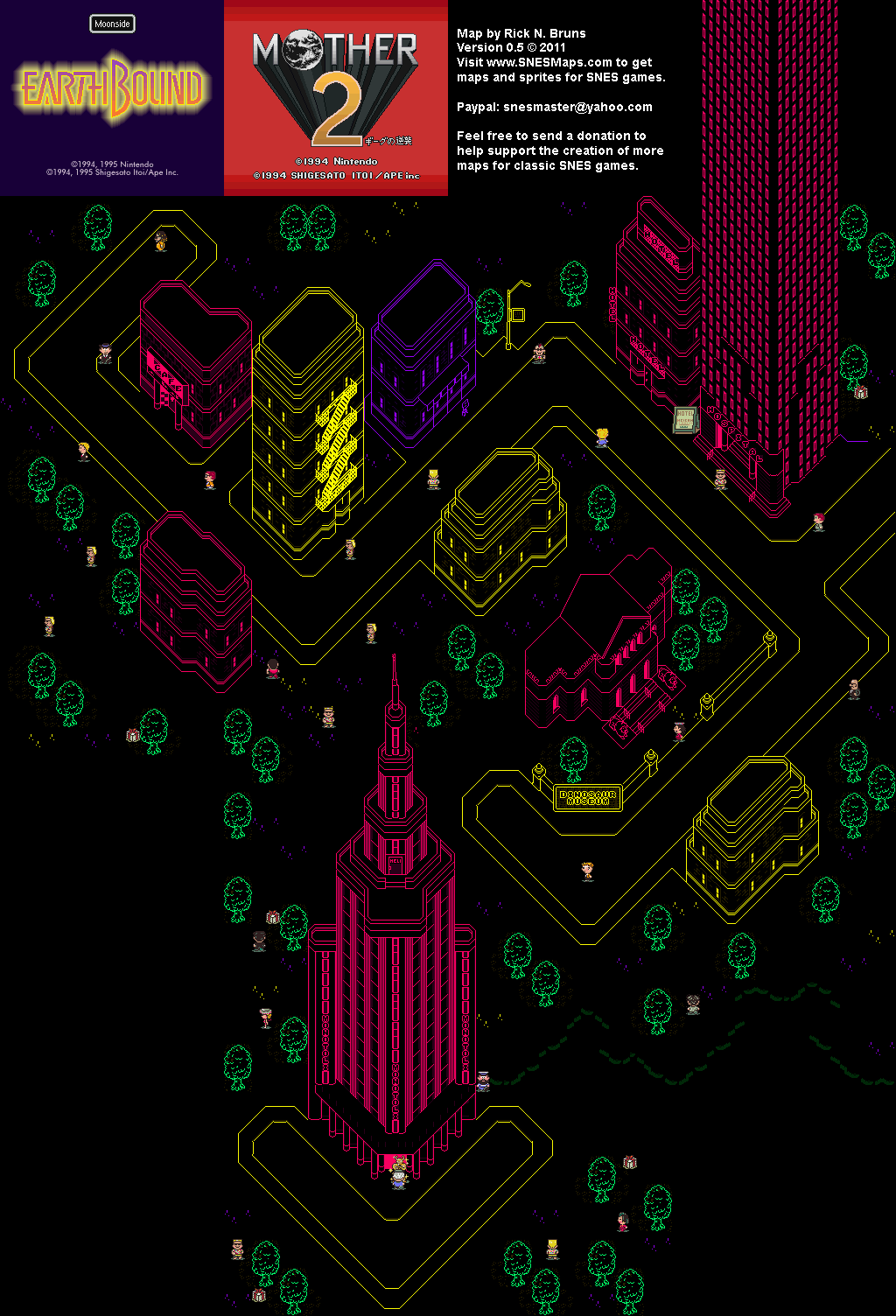 EarthBound (Mother 2) - Moonside Super Nintendo SNES Map