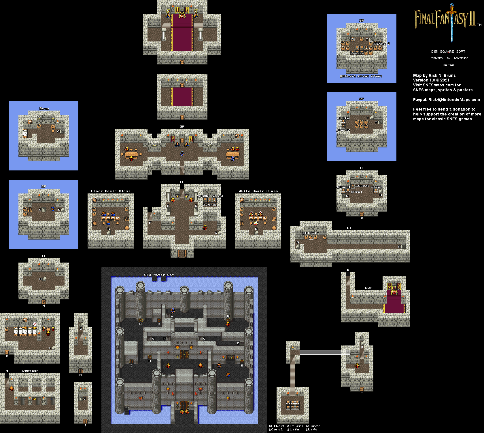 Final Fantasy II 2 (IV 4) - Baron Super Nintendo SNES Map