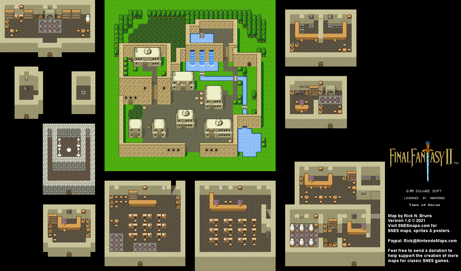 Final Fantasy II 2 (IV 4) - Town of Baron Super Nintendo SNES Map BG