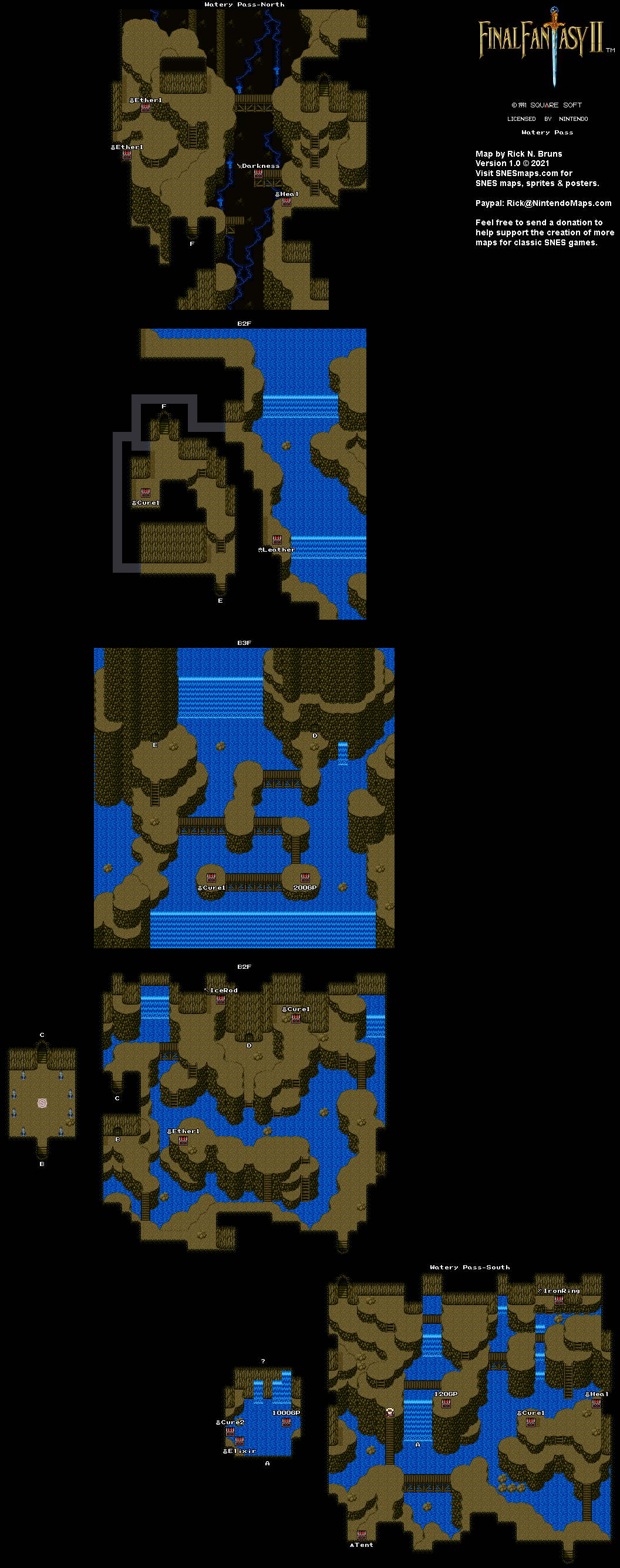 Final Fantasy II 2 (IV 4) - Watery Pass Super Nintendo SNES Map