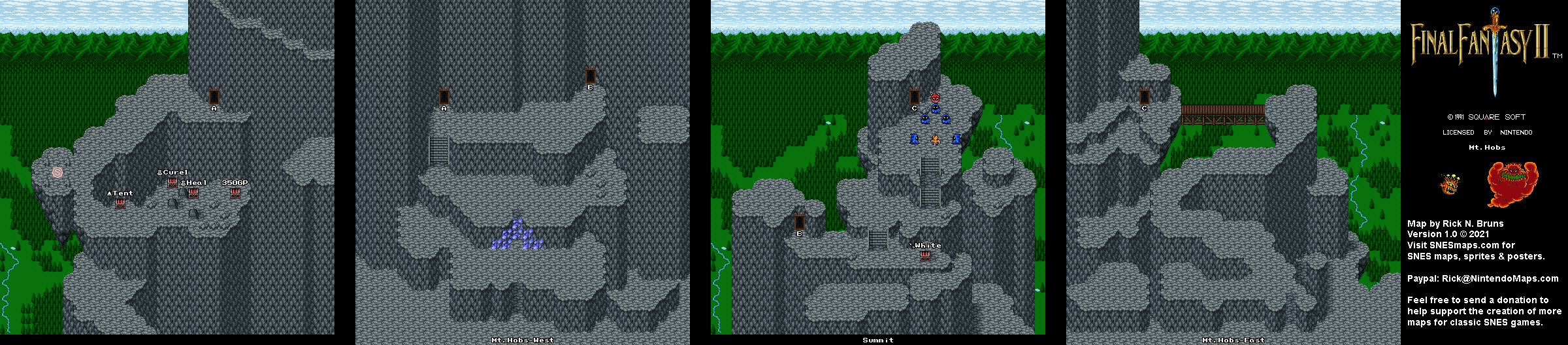 Final Fantasy II 2 (IV 4) - Mt. Hobs Super Nintendo SNES Map