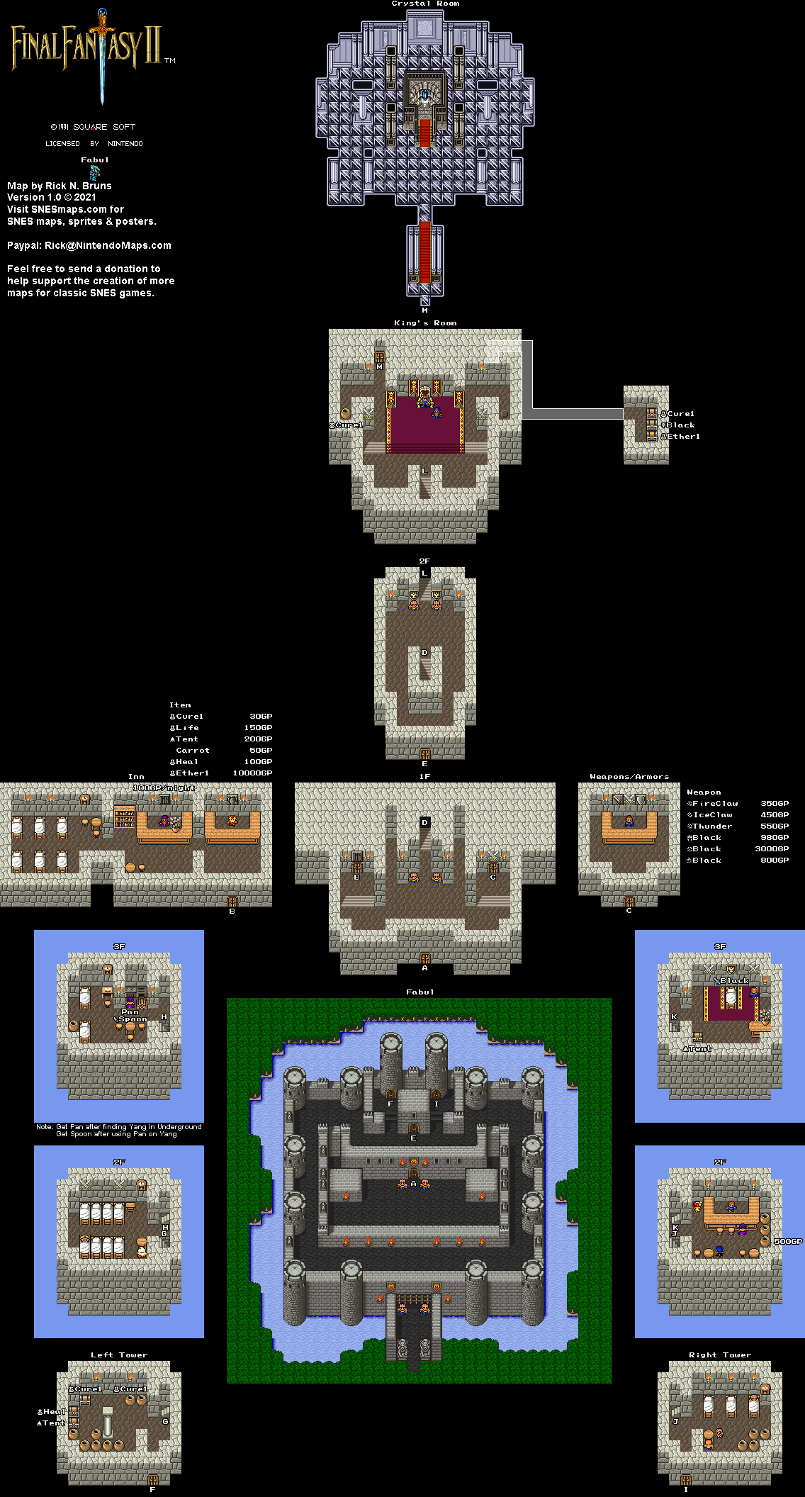Final Fantasy II 2 (IV 4) - Fabul Super Nintendo SNES Map