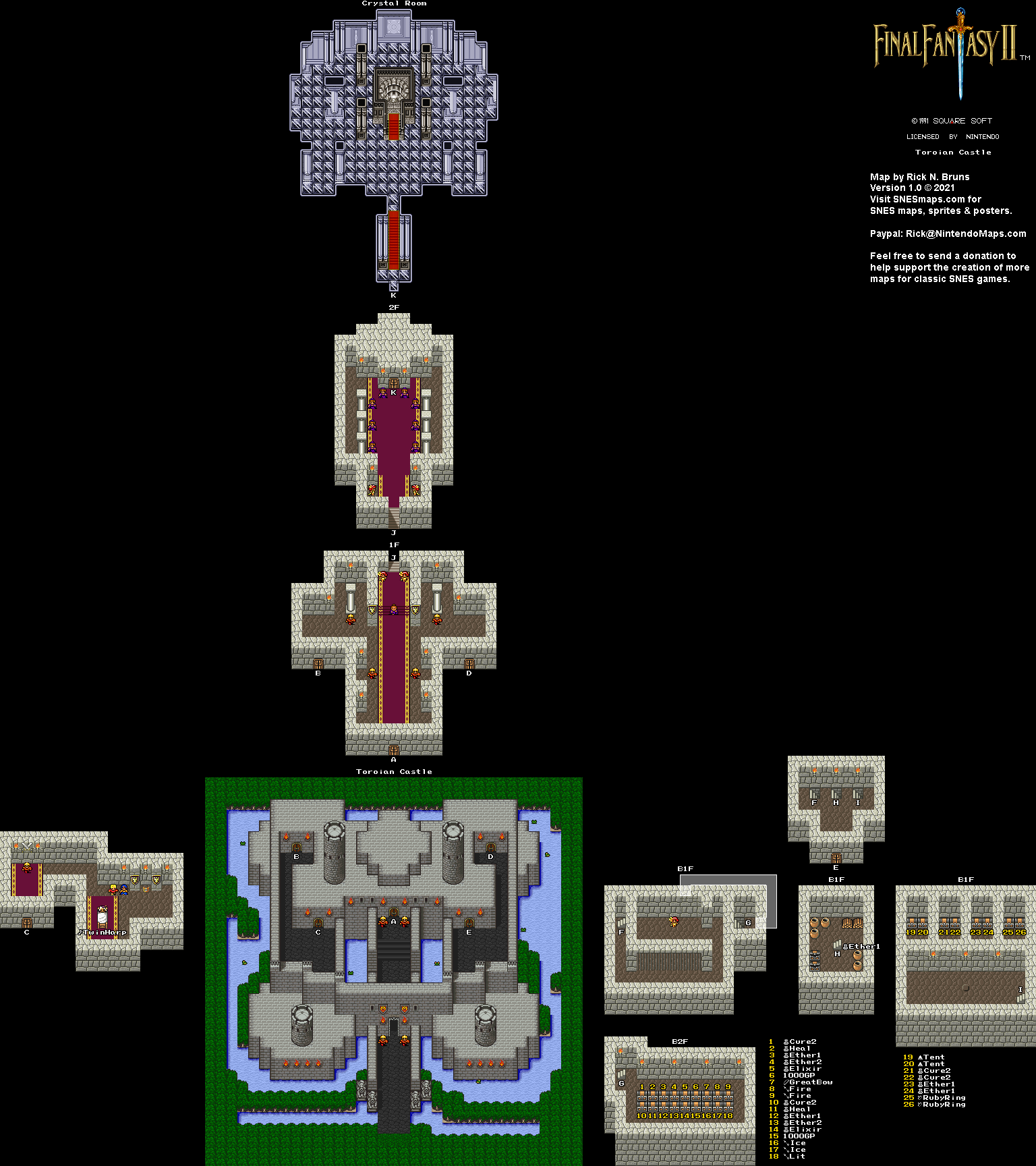 Final Fantasy II 2 (IV 4) - Toroian Castle Super Nintendo SNES Map