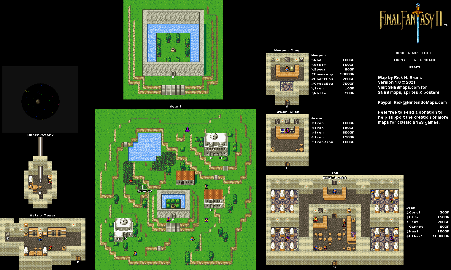 Final Fantasy II 2 (IV 4) - Agart Super Nintendo SNES Map