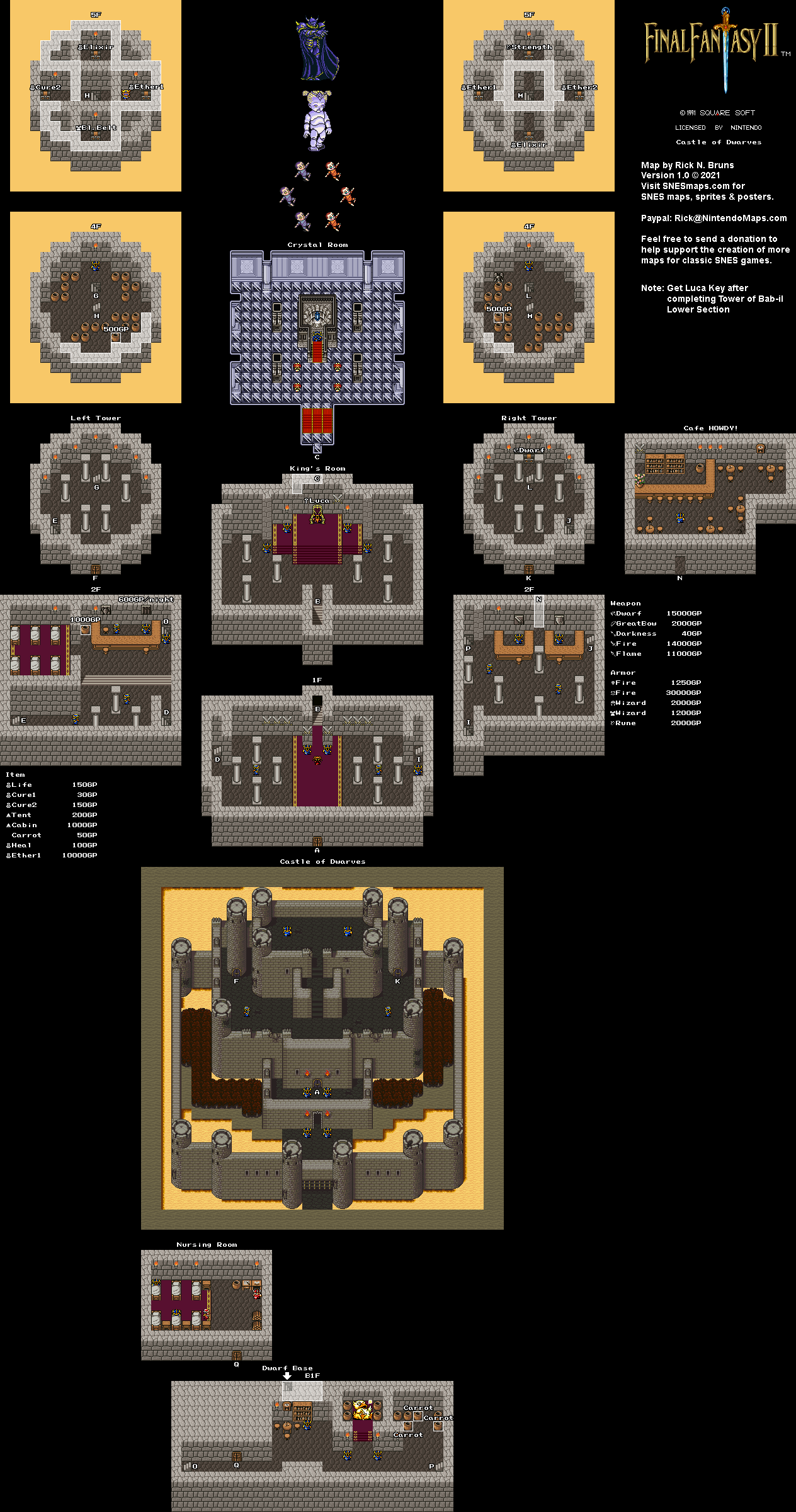 Final Fantasy II 2 (IV 4) - Castle of Dwarves Super Nintendo SNES Map