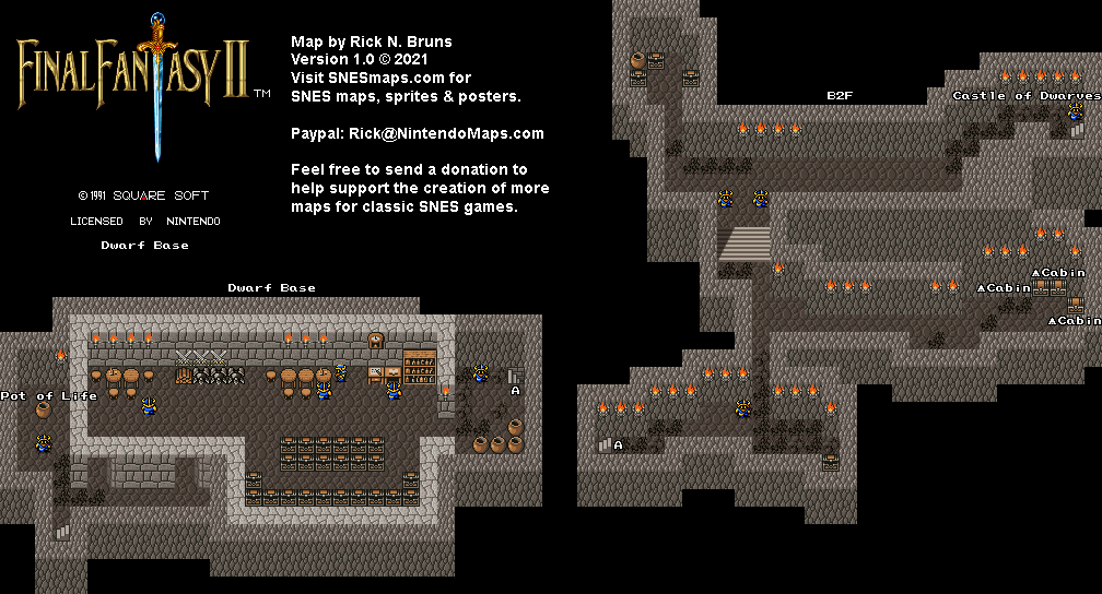Final Fantasy II 2 (IV 4) - Dwarf Base Super Nintendo SNES Map