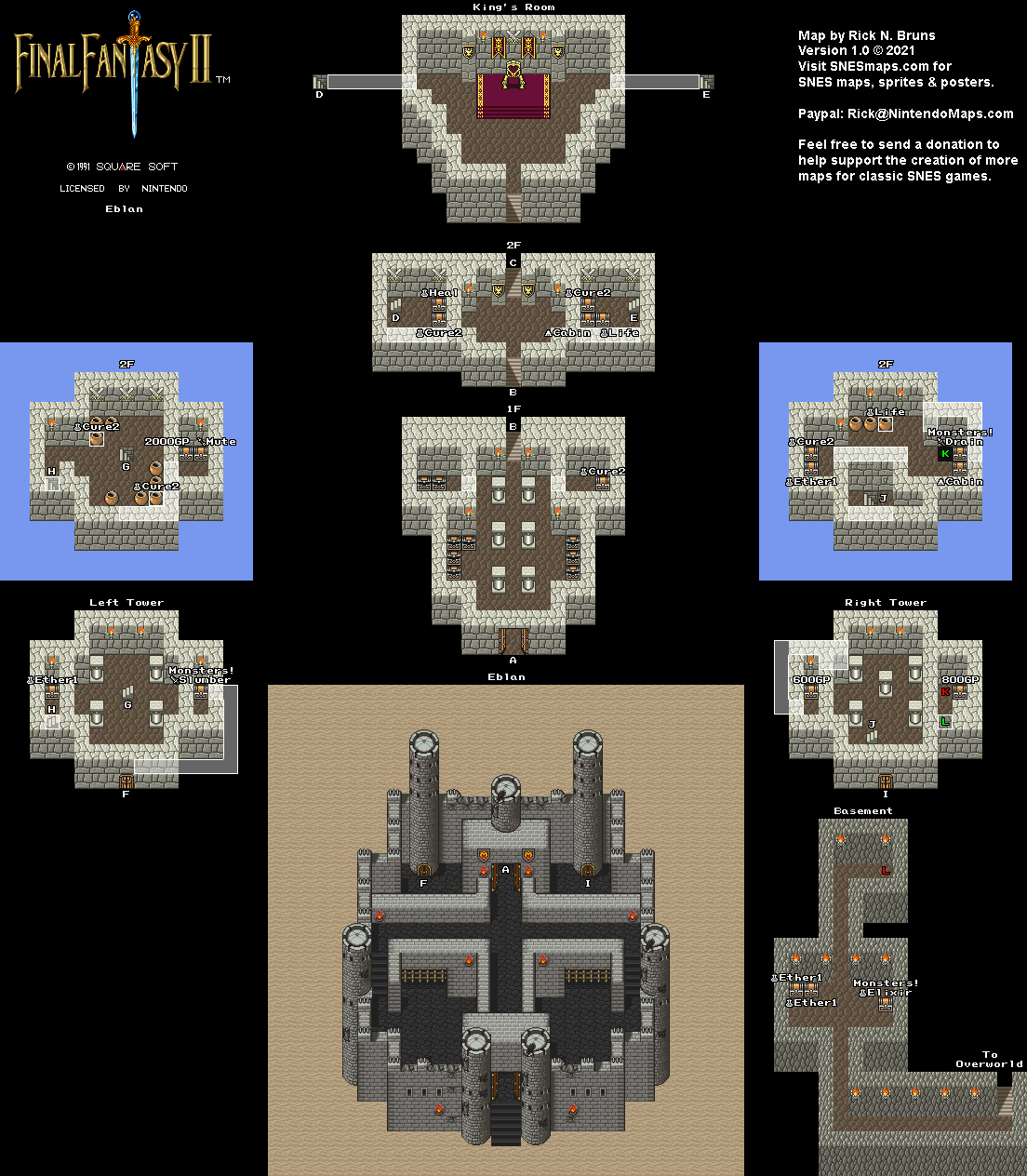 Final Fantasy II 2 (IV 4) - Eblan Super Nintendo SNES Map