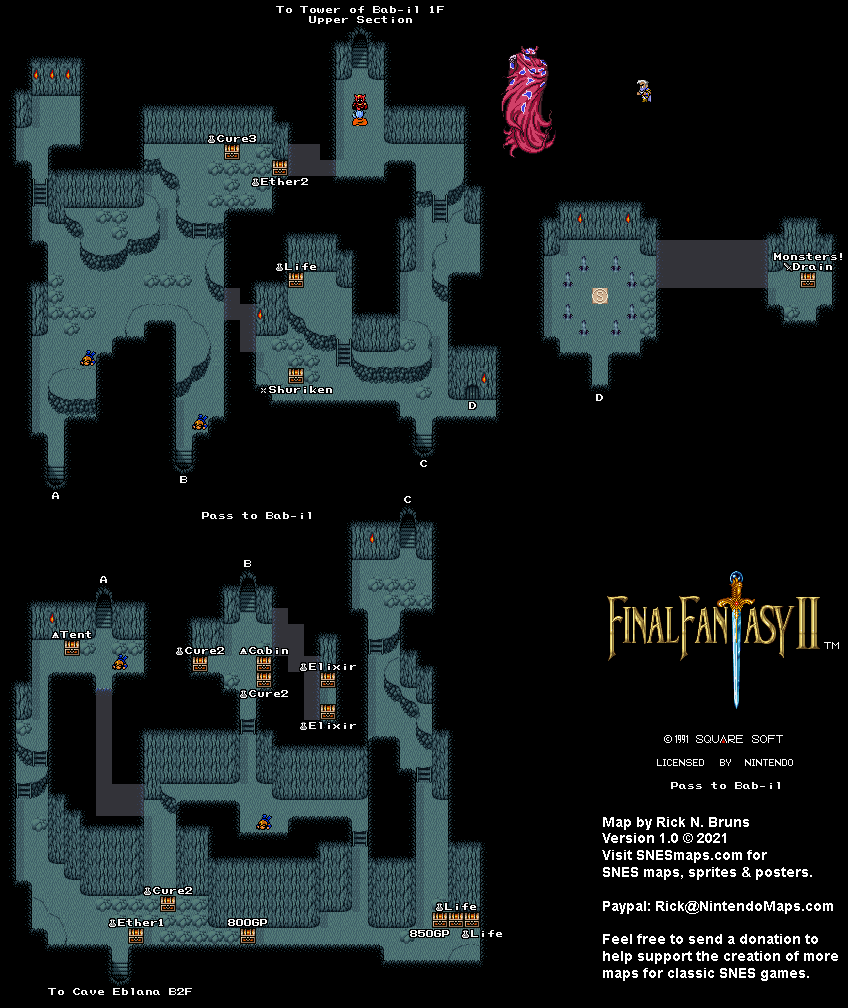 Final Fantasy II 2 (IV 4) - Pass to Bab-il Super Nintendo SNES Map