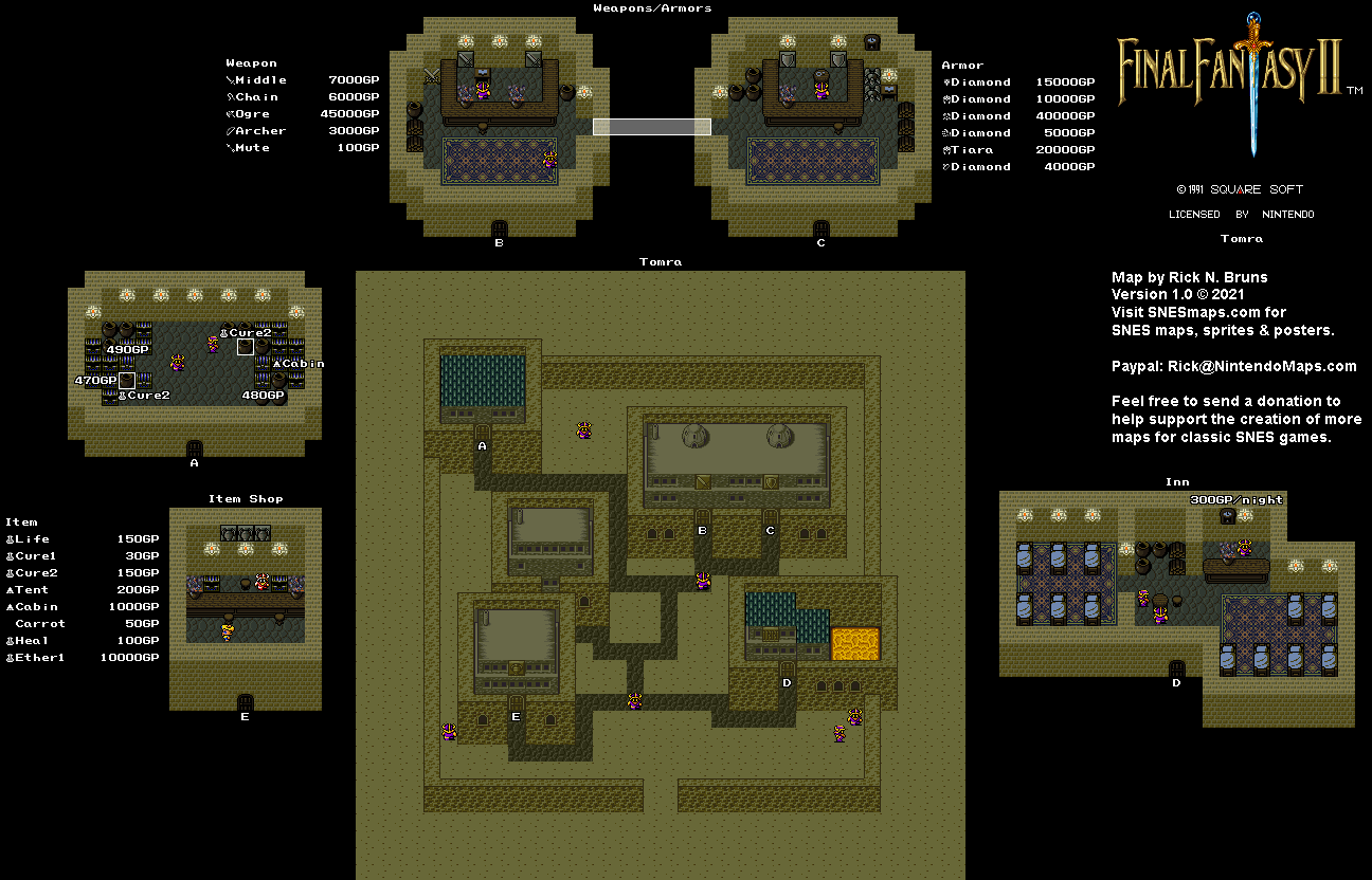 Final Fantasy II 2 (IV 4) - Tomra Super Nintendo SNES Map