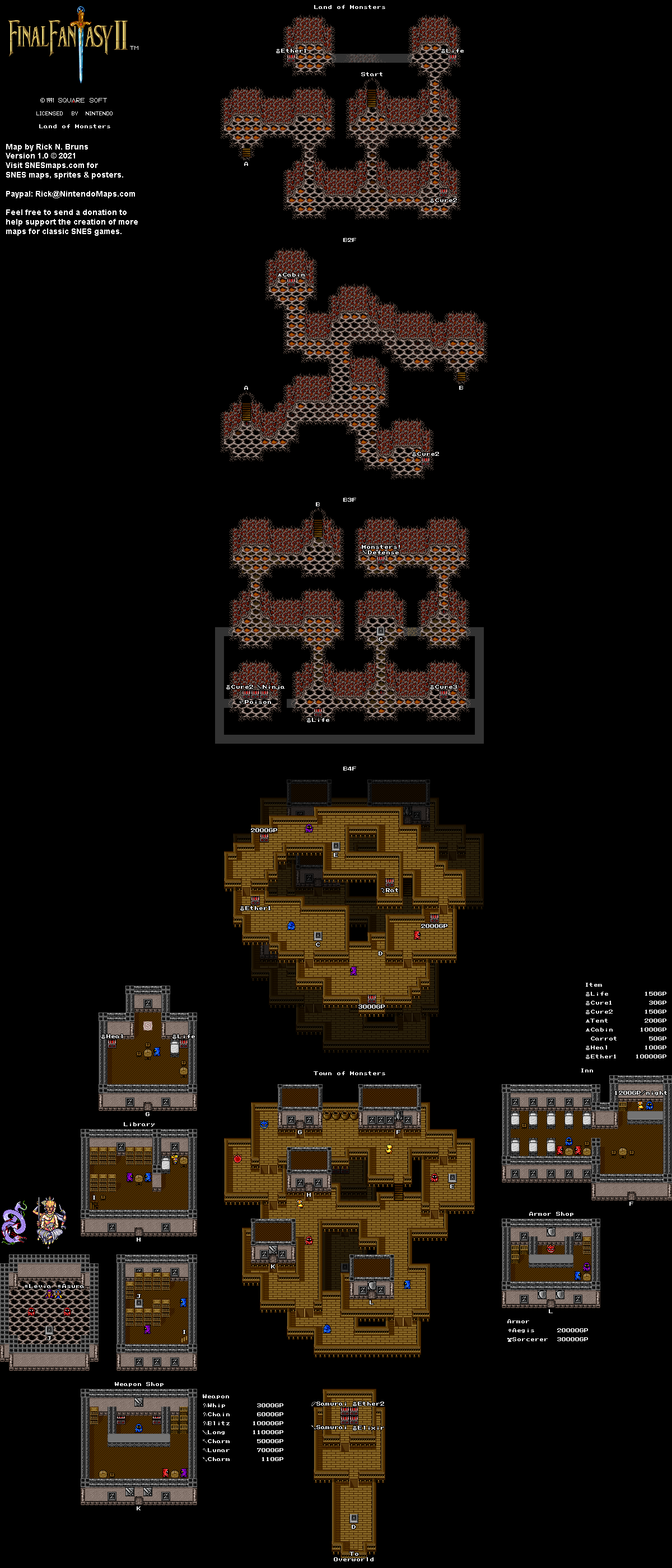 Final Fantasy II 2 (IV 4) - Land of Monsters Super Nintendo SNES Map
