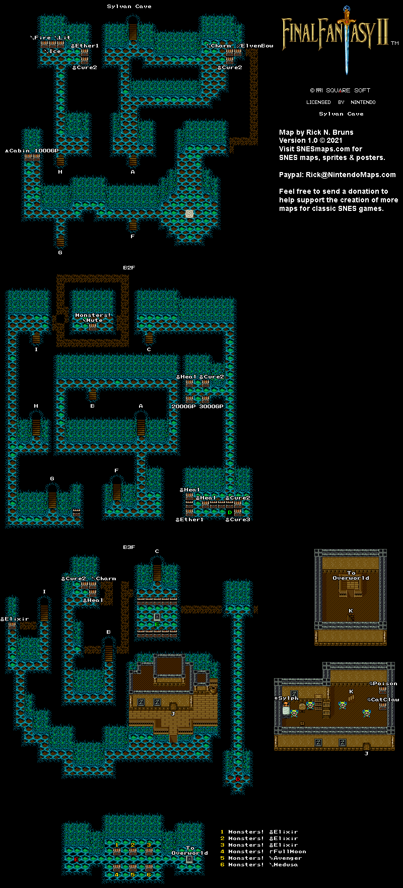 Final Fantasy II 2 (IV 4) - Saylvan Cave Super Nintendo SNES Map