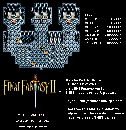 Final Fantasy II 2 (IV 4) - Humingway Home Super Nintendo SNES Map