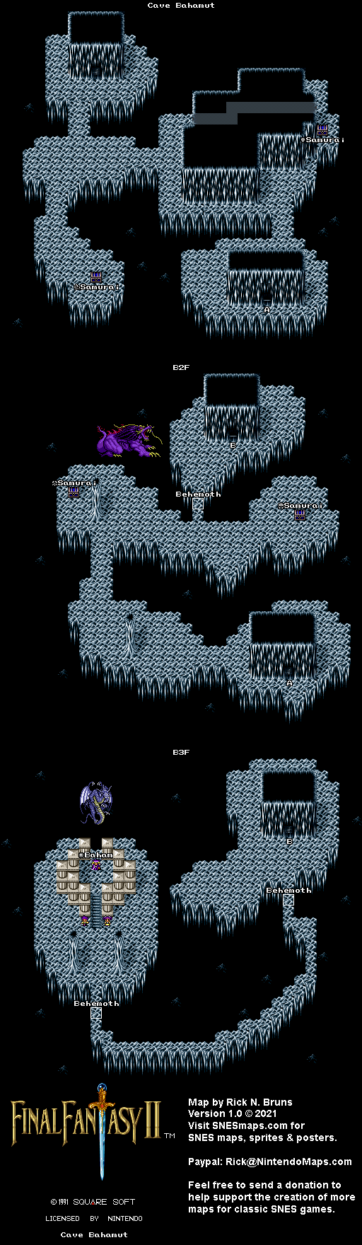 Final Fantasy II 2 (IV 4) - Cave Bahamut Super Nintendo SNES Map