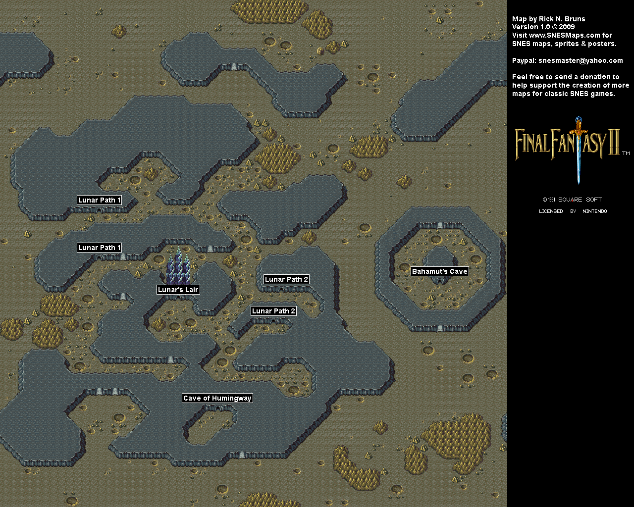 Final Fantasy II 2 (IV 4) - Lunar Surface Super Nintendo SNES Map