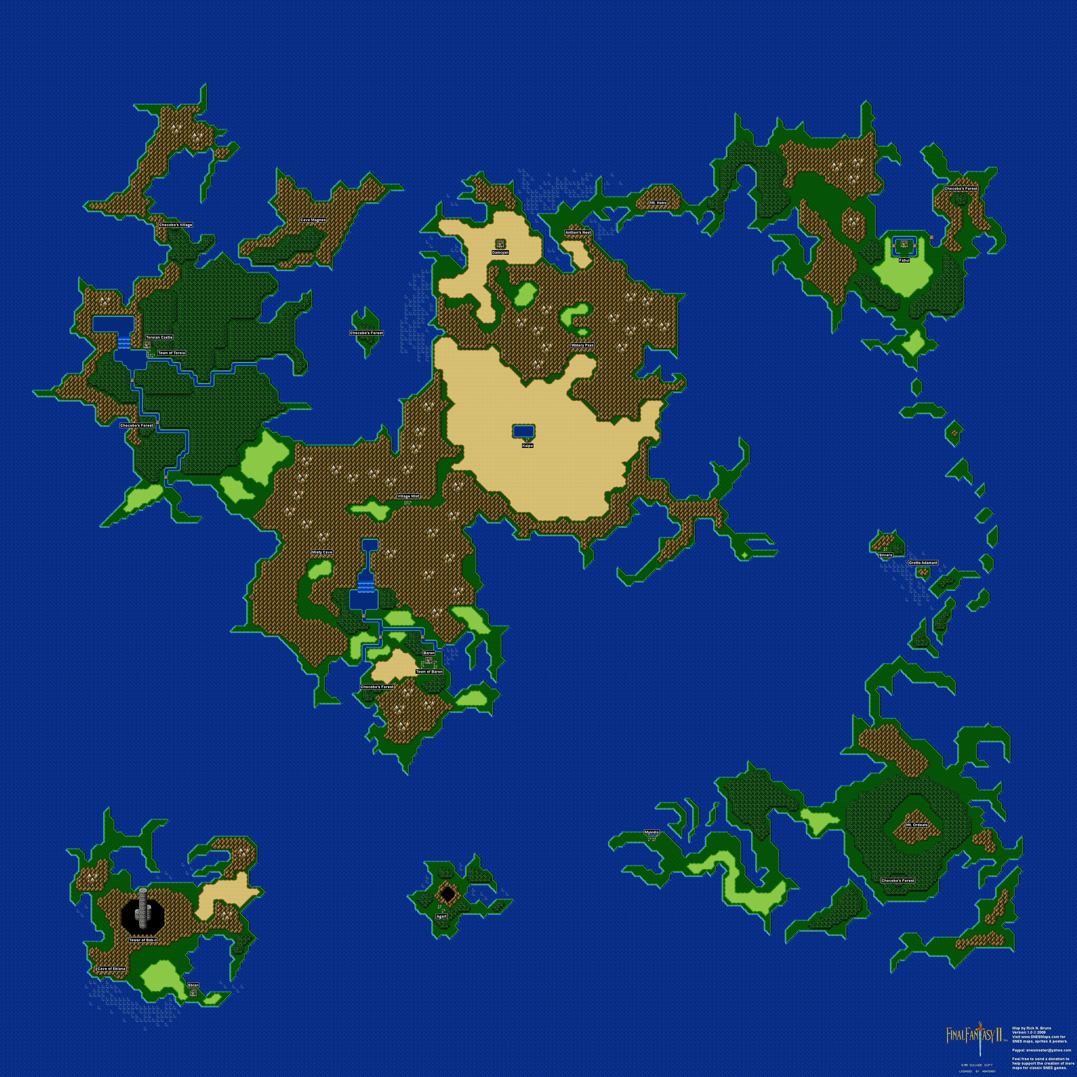 Final Fantasy II 2 (IV 4) - Overworld Super Nintendo SNES Map