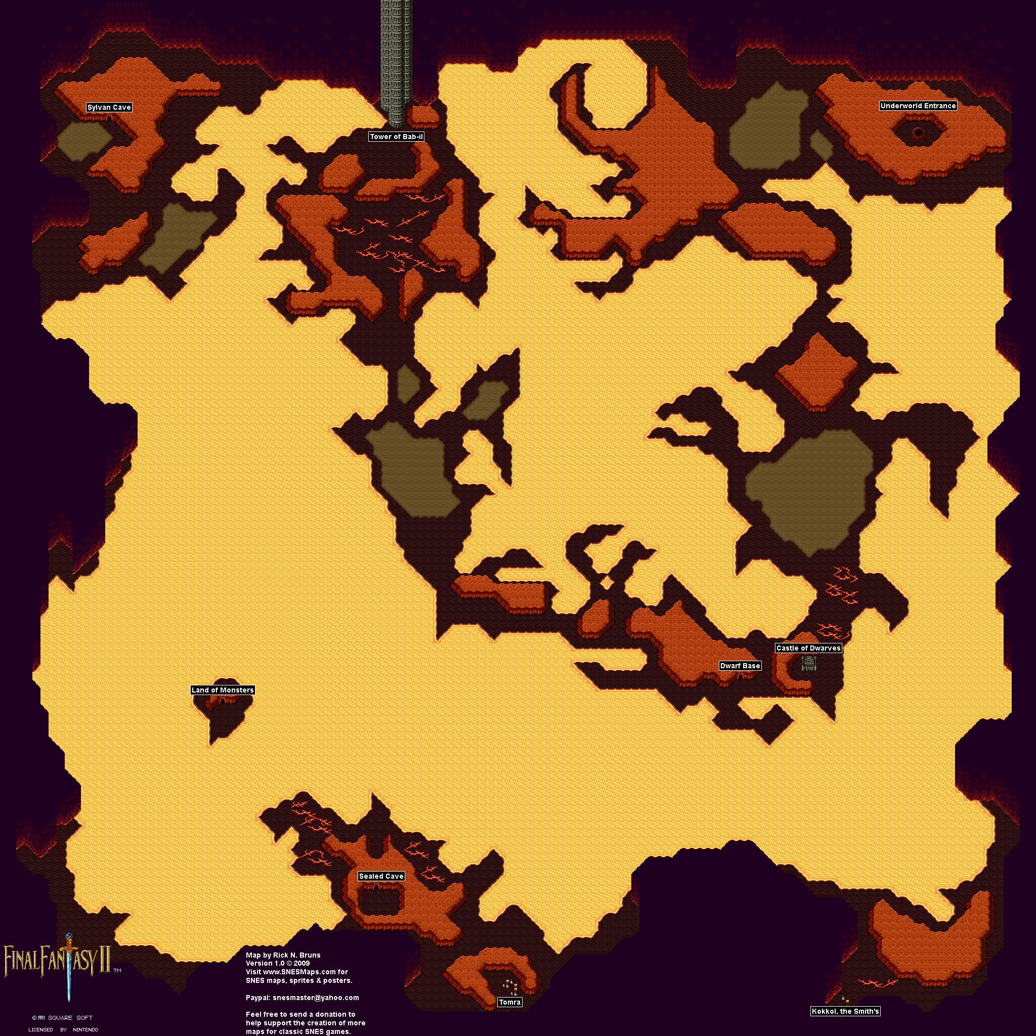 Final Fantasy II 2 (IV 4) - Underworld Super Nintendo SNES Map