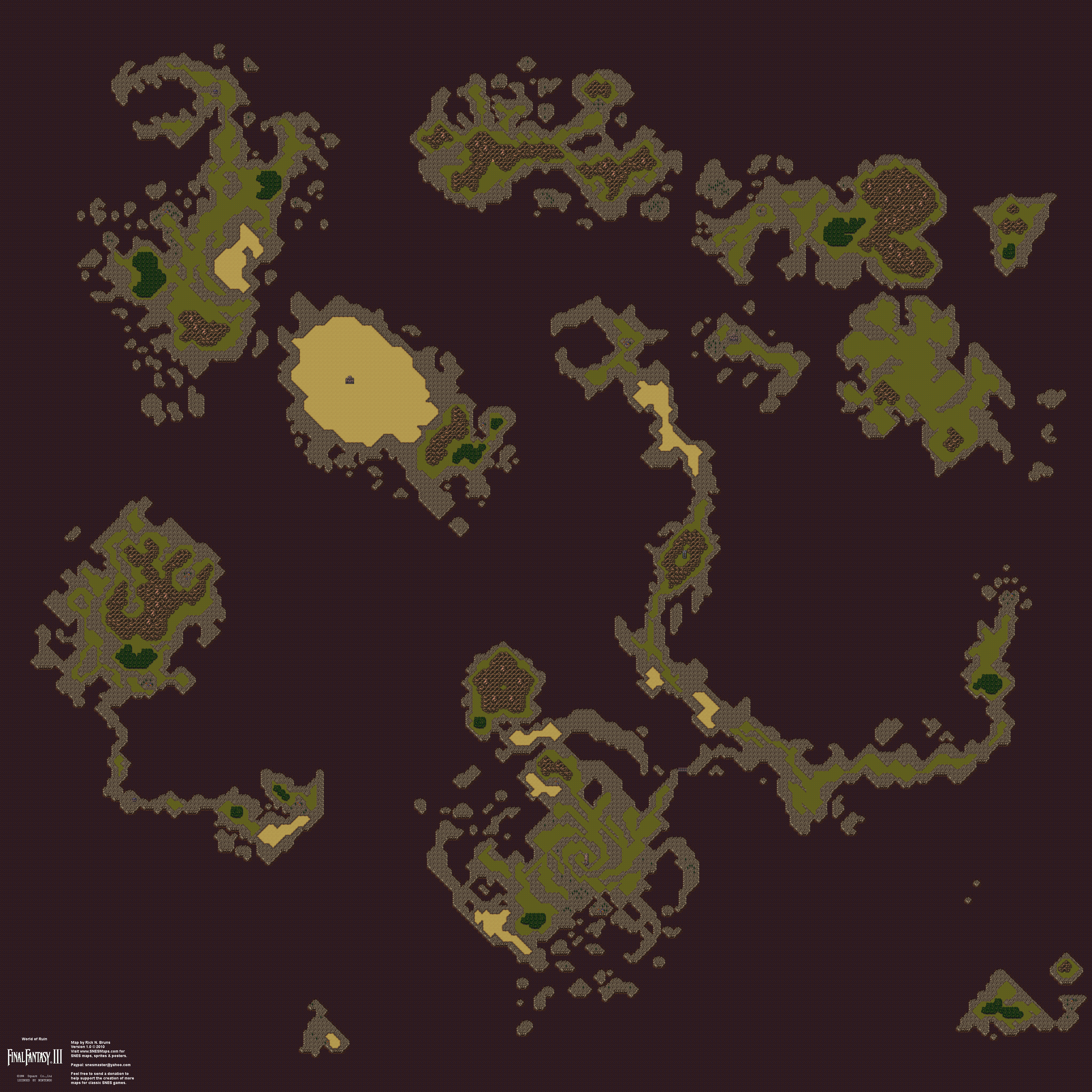Final Fantasy III 3 (VI 6) - World of Ruin Overworld Super Nintendo SNES BG Map