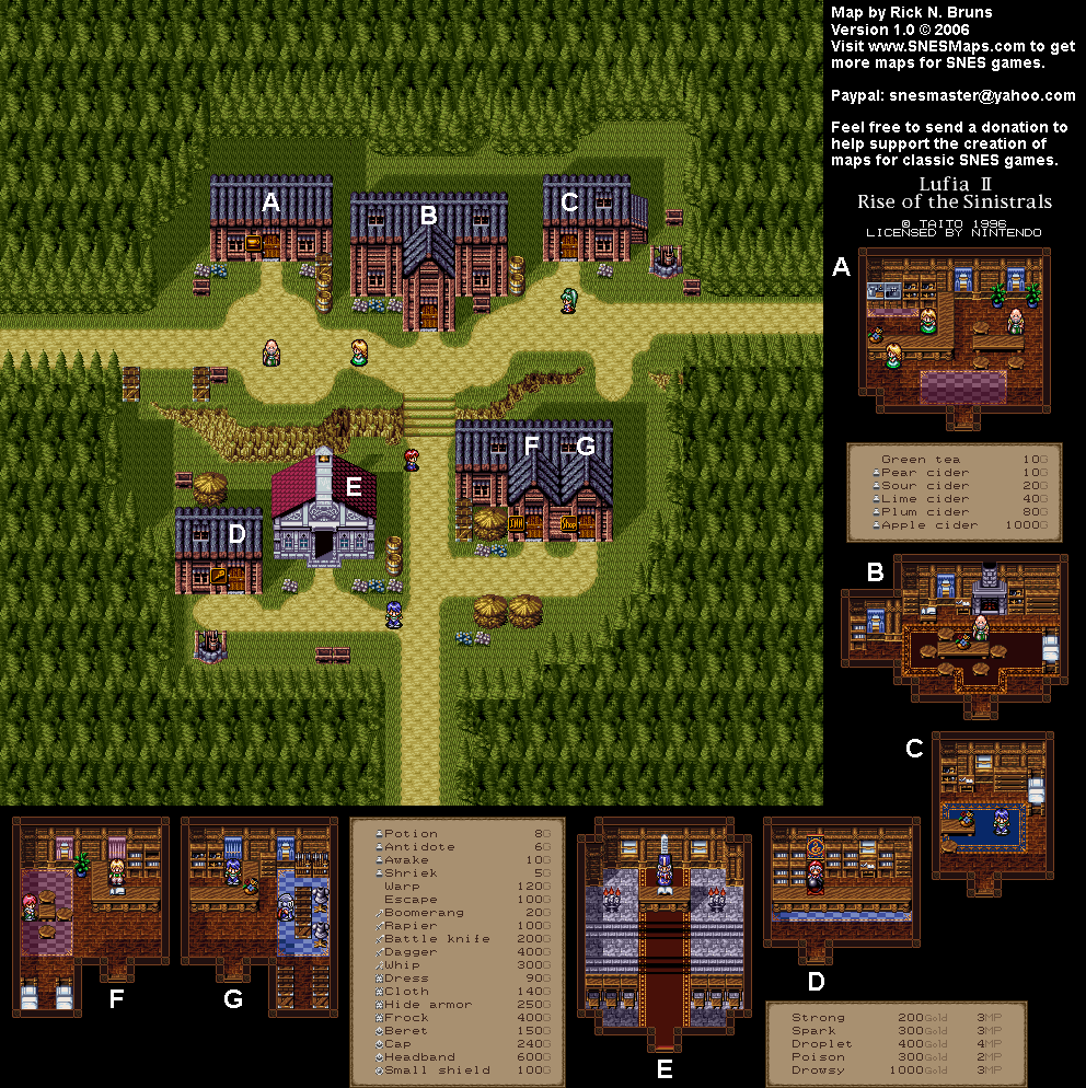 Lufia II - Sundletan Interior Map - SNES Super Nintendo