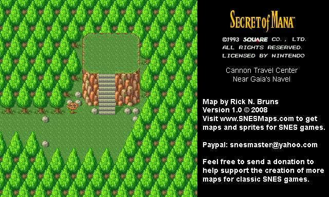 Secret of Mana - Cannon Travel Center Near Gaia's Navel - Super Nintendo SNES Background Map
