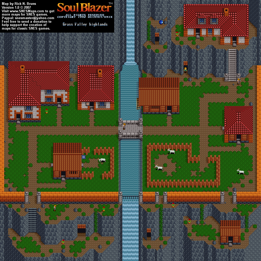Soul Blazer - Grass Valley Highlands (After) Map - SNES Super Nintendo