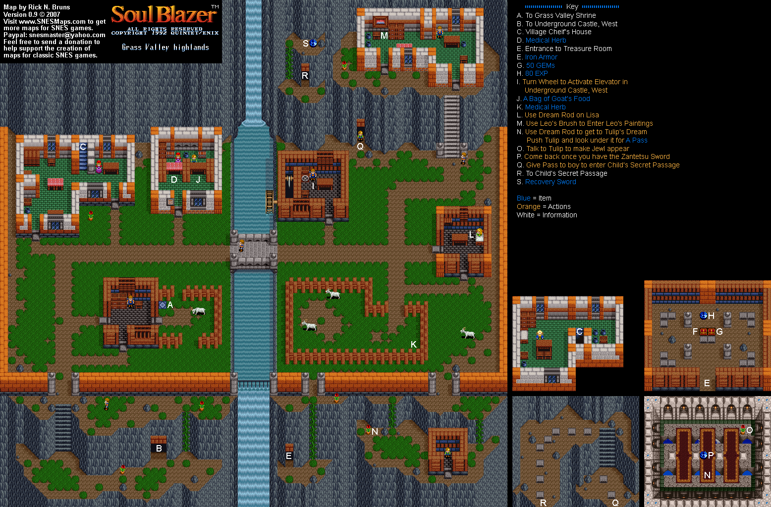 Soul Blazer - Grass Valley Highlands Map - SNES Super Nintendo