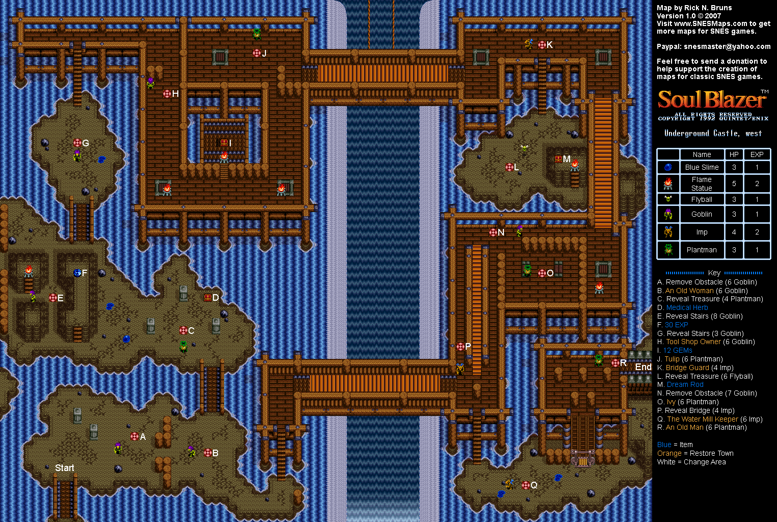 Soul Blazer - Underground Castle, West Map - SNES Super Nintendo