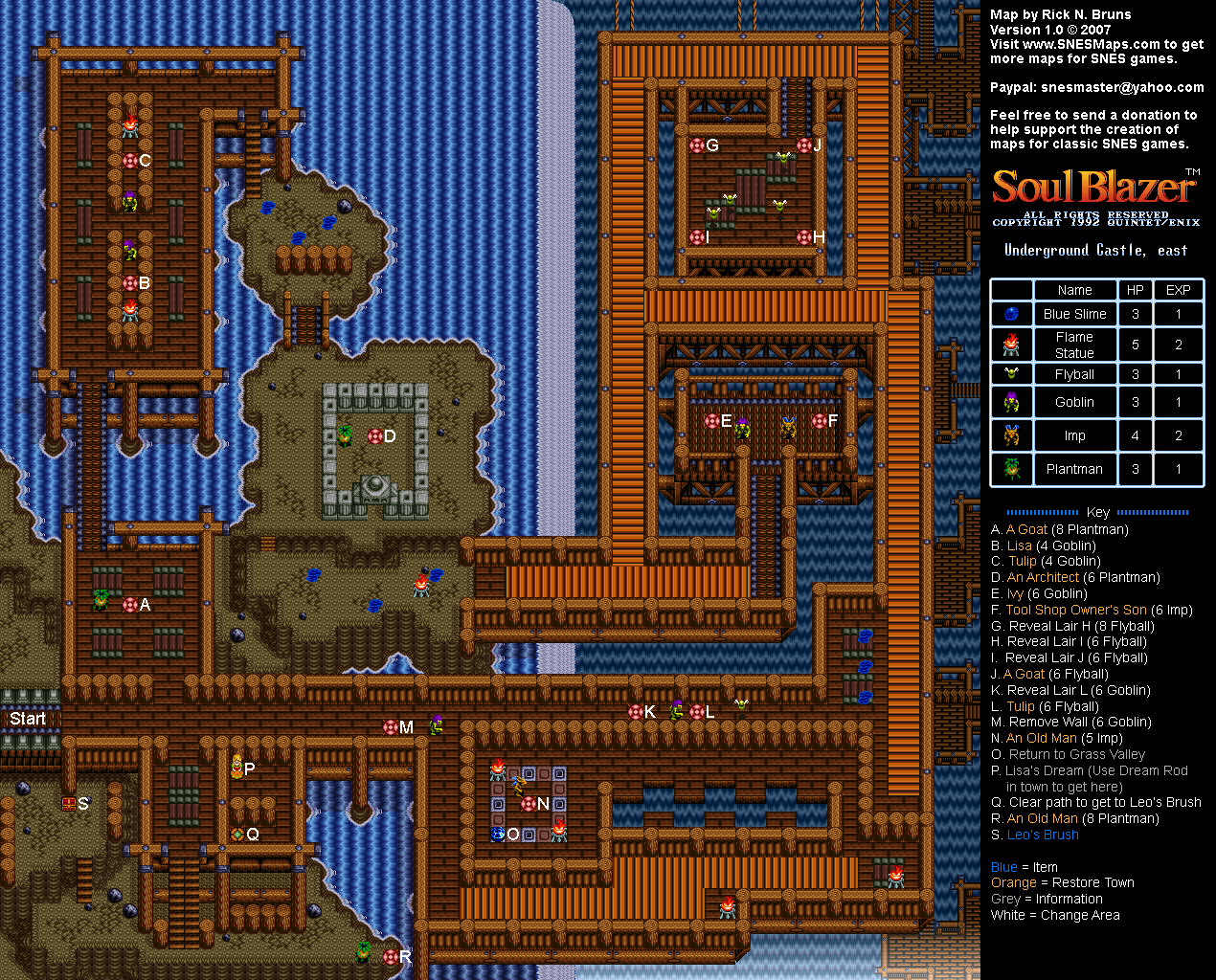 Soul Blazer - Underground Castle, East Map - SNES Super Nintendo