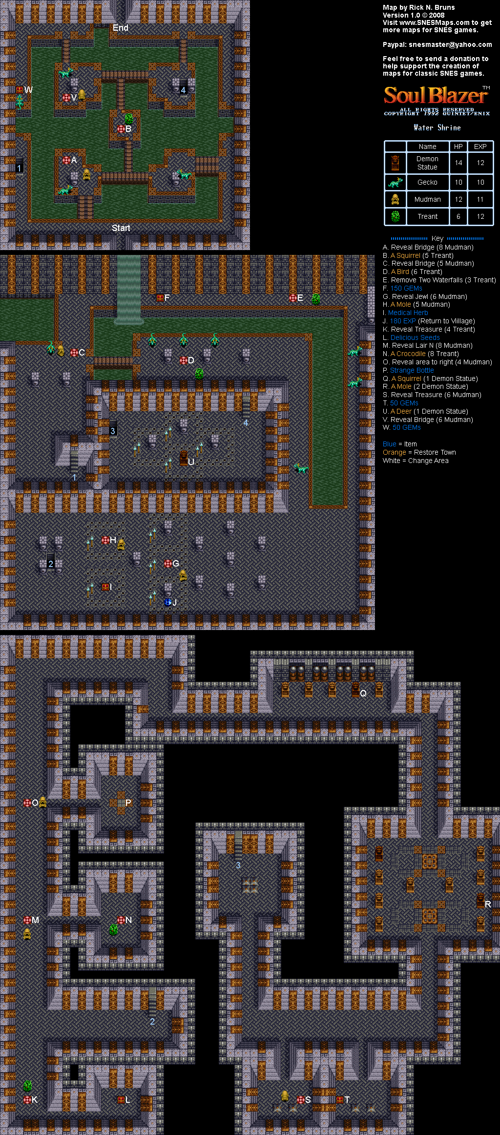 Soul Blazer - Water Shrine Map - SNES Super Nintendo