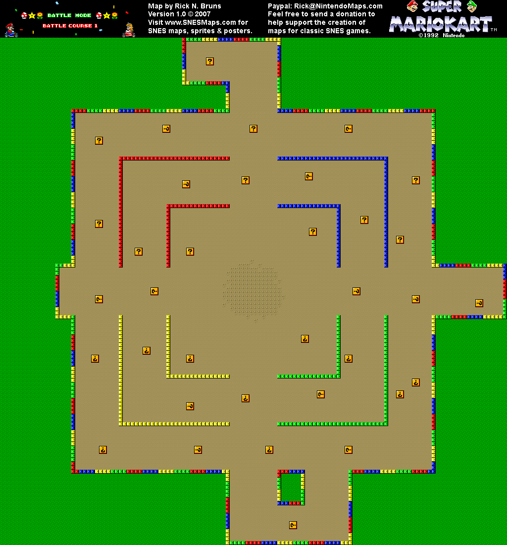Super Mario Kart - Battle Course 1 Map - SNES Super Nintendo
