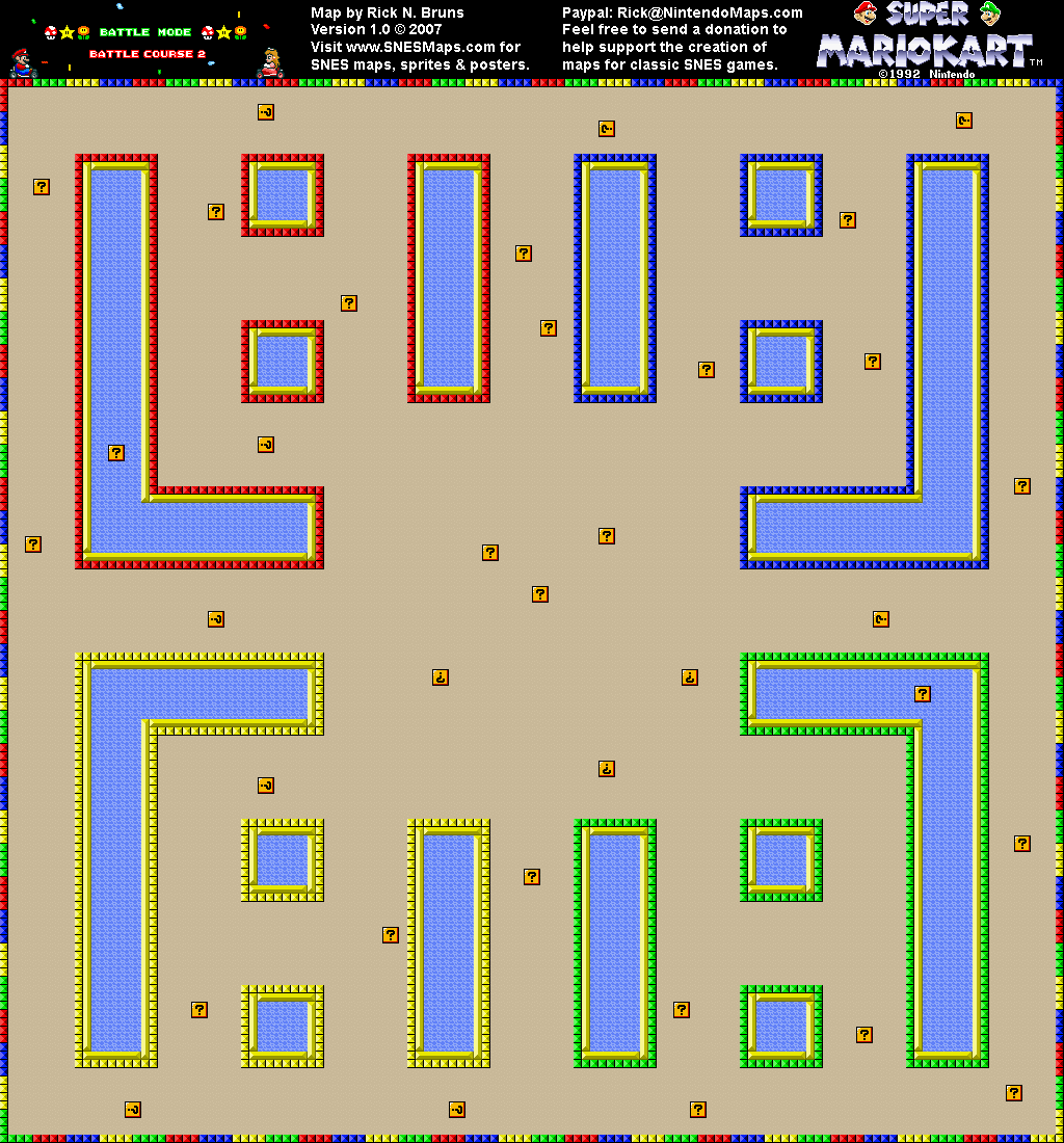 Super Mario Kart - Battle Course 2 Map - SNES Super Nintendo