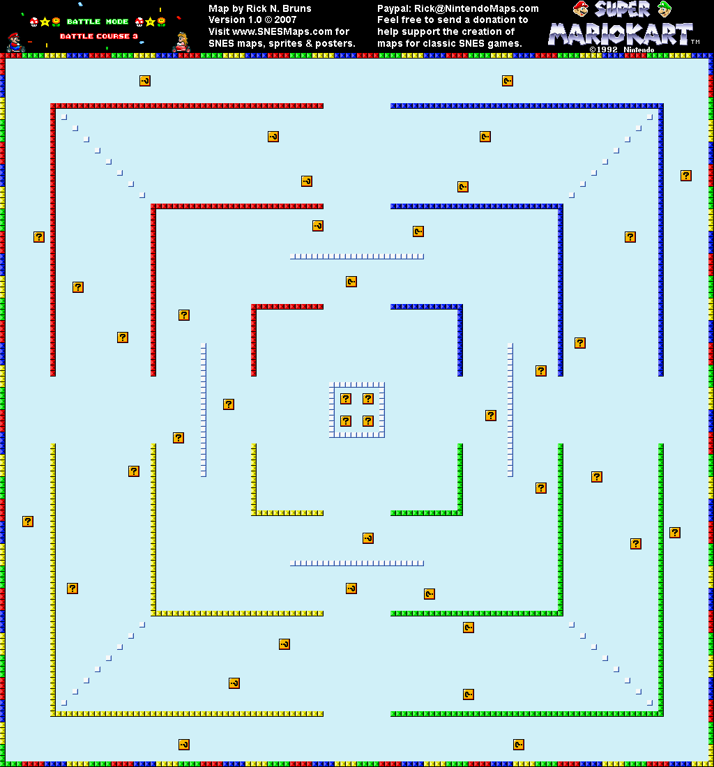 Super Mario Kart - Battle Course 3 Map - SNES Super Nintendo