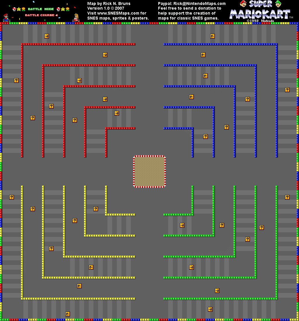 Super Mario Kart - Battle Course 4 Map - SNES Super Nintendo